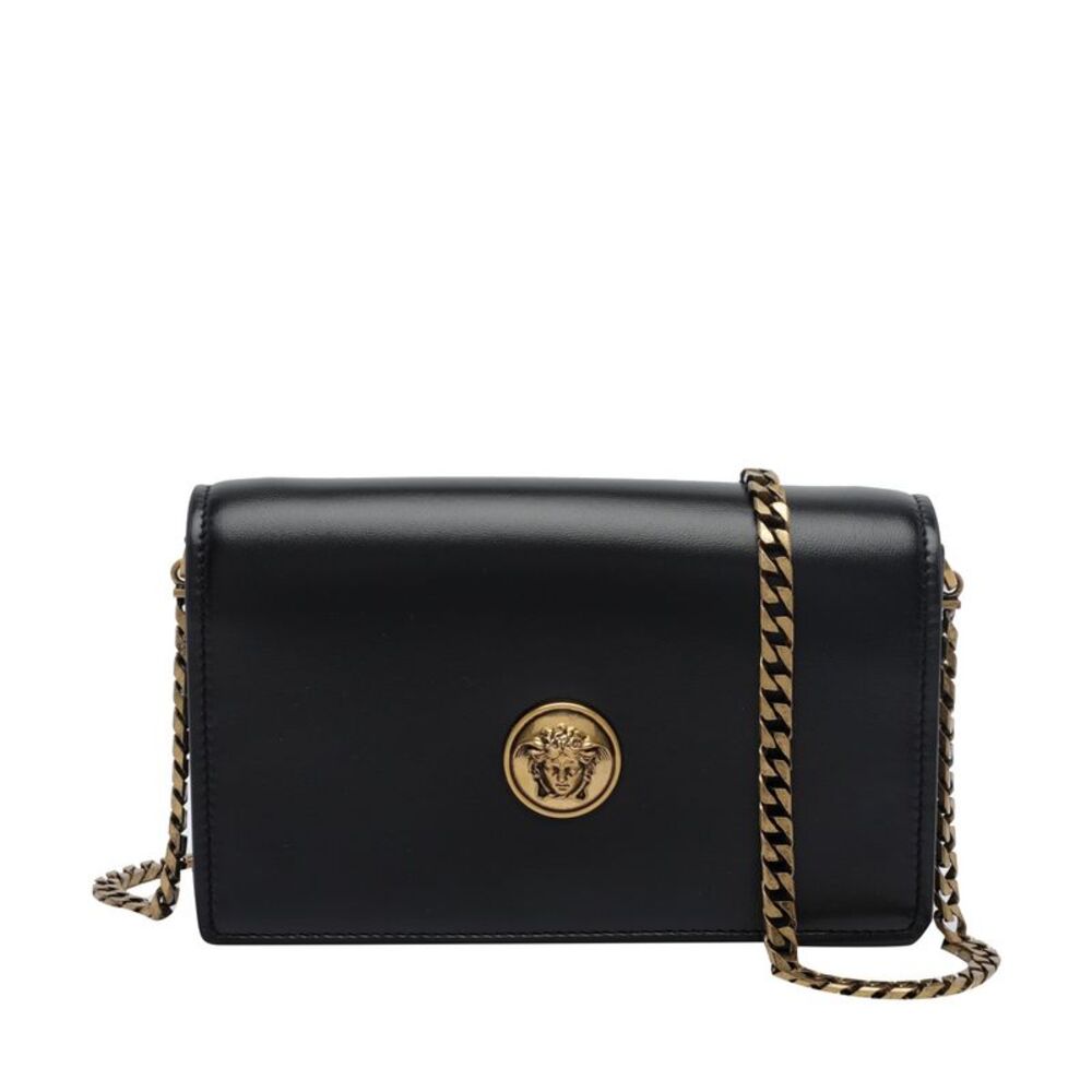 Versace Women Mini Versace Embleme Lamb Leather Crossbody Bag